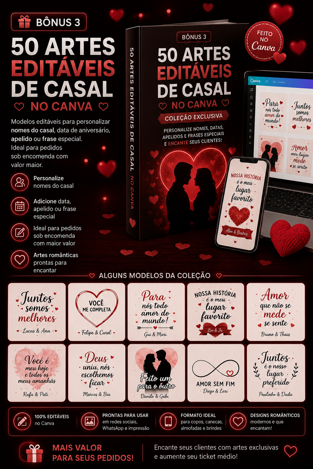 Bônus 03 — 50 Artes Editáveis de Casal no Canva