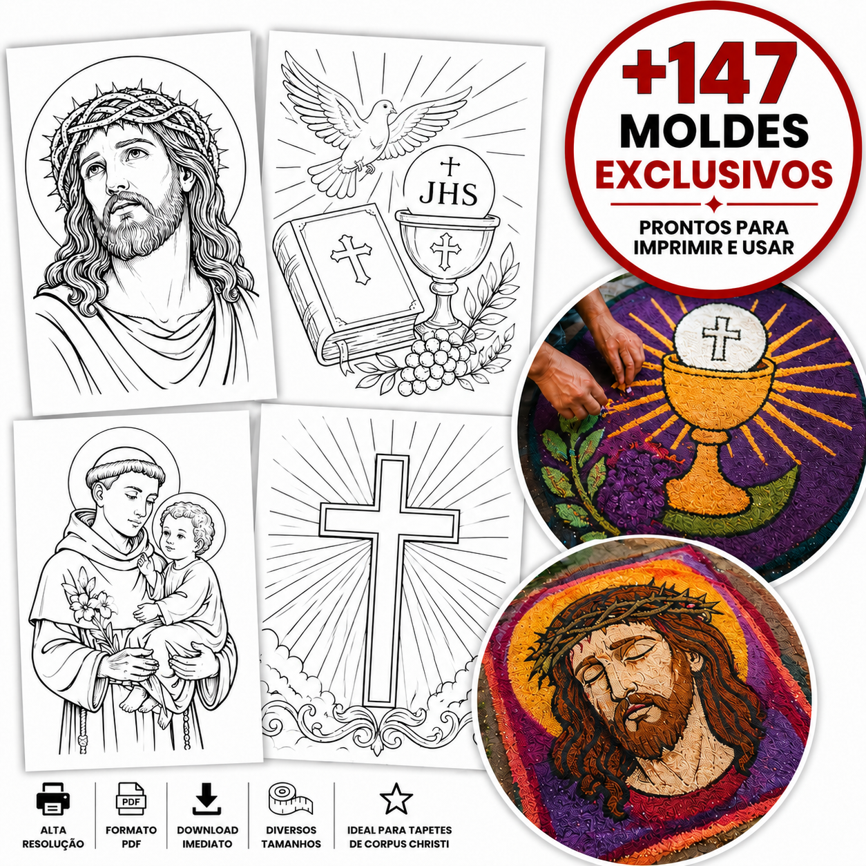 Pacote +147 Moldes de Tapetes de Corpus Christi prontos para imprimir