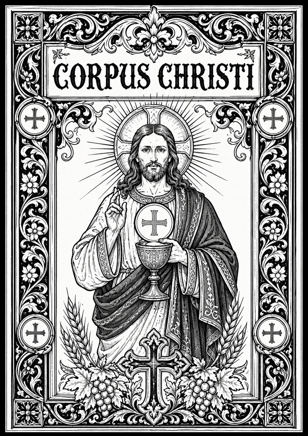 Molde Corpus Christi para colorir — Cristo com cálice